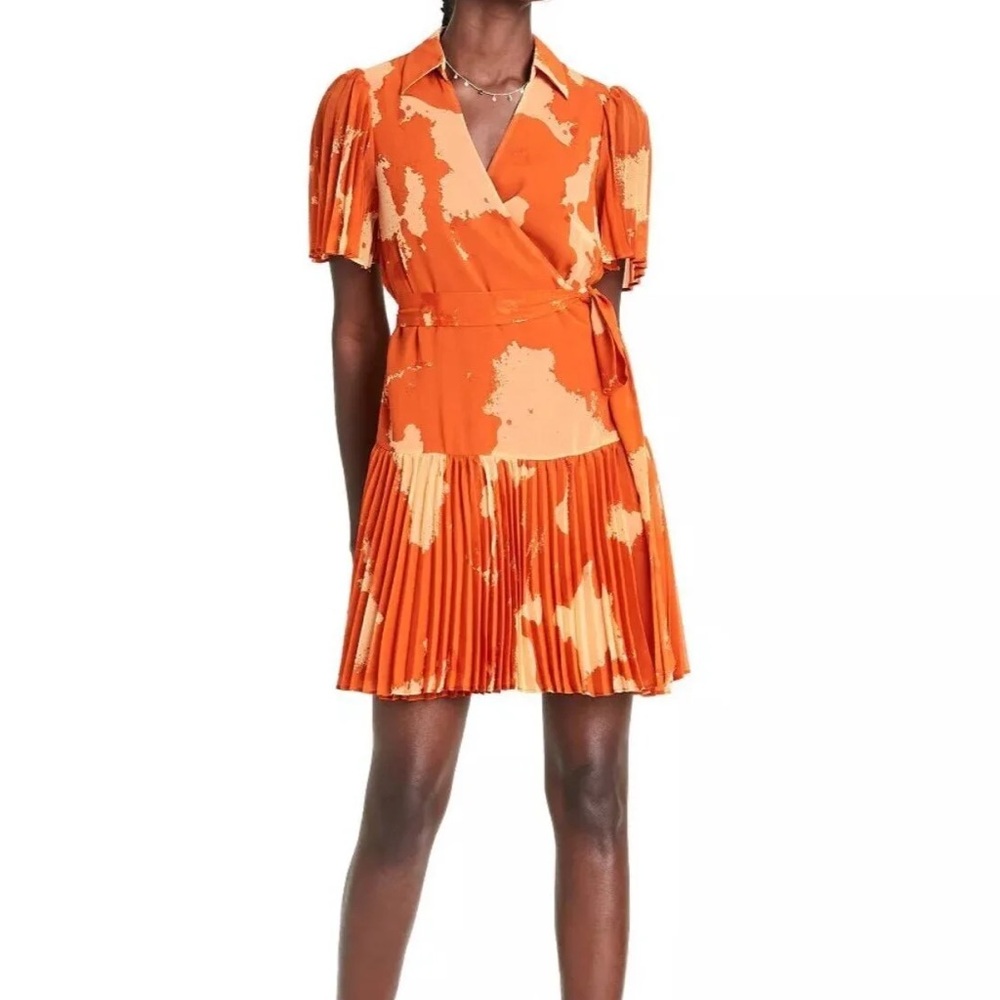 ALEXIS for Target Orange Tie-Waist Pleated Short Dress